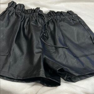 High Waist Black Faux Leather Women's Shorts